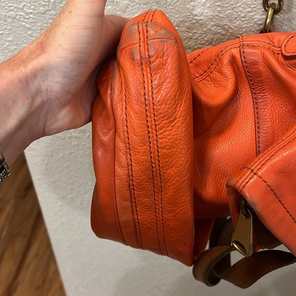 FOSSIL Explorer Orange Tote Leather Brown Foldover Messenger Crossbody main image 9